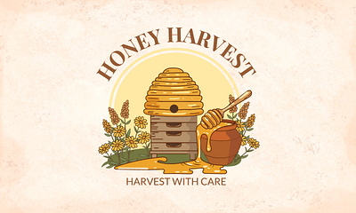 Honey Harvest Logo Design brand design brand identity branding custom custom logo farm logo hand drawn logo honey brand logo illustration logo logo design vintage logo vintage type logo