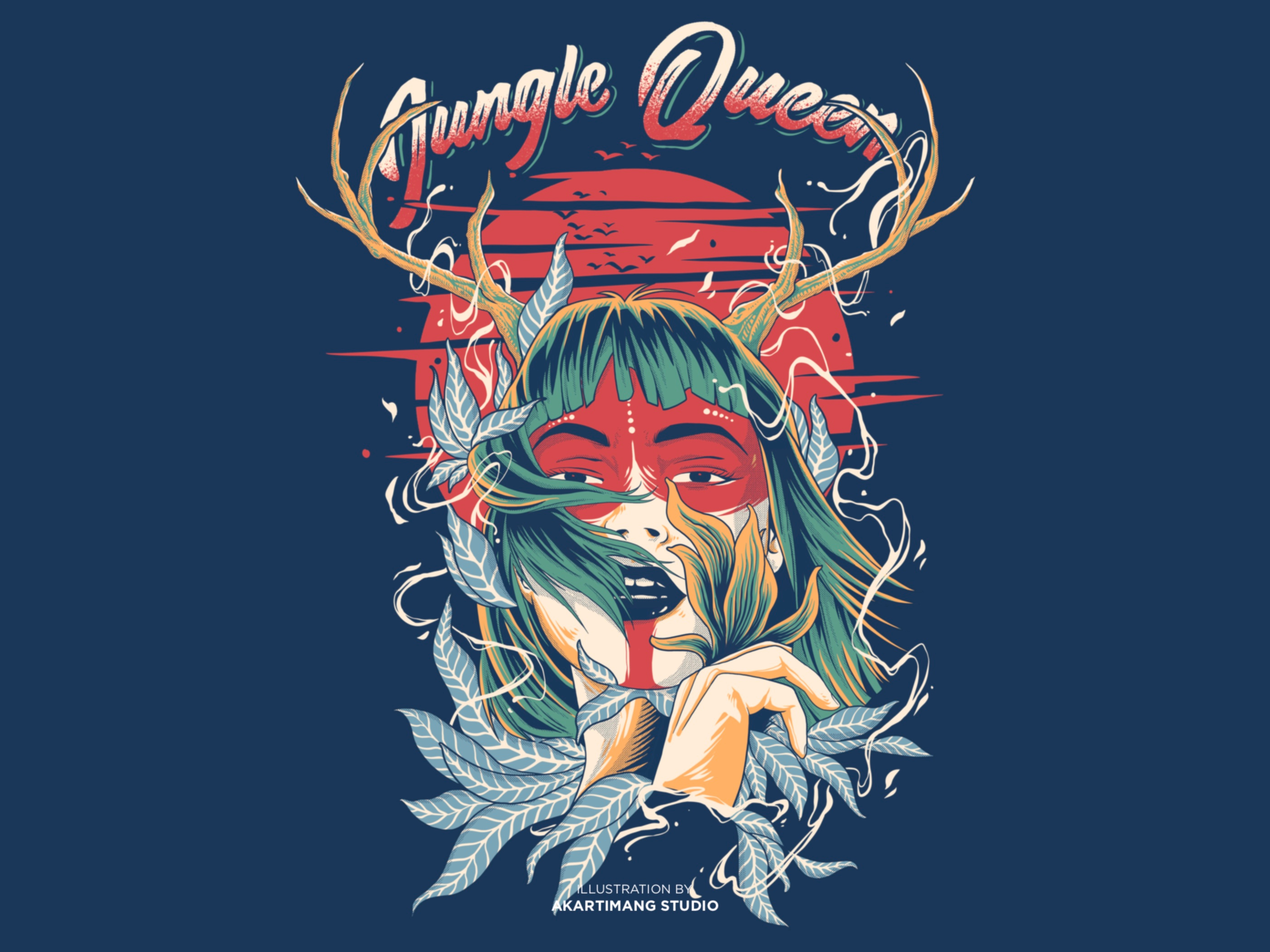 JUNGLE QUEEN culture design digitalillustration girl handdrawn illustration logo outdoor queen tshirt design vintage vintage design wildlife