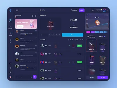 Video game dashboard app characters dashboard dashboard ui dashboard ux discord game game app game dashboard game design game interface game ui interface online chat player skins ui ux video game weapons dashboard
