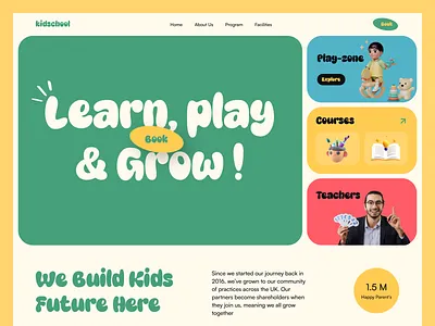 Kids School Website – Learn, Play & Grow branding colorful graphic design kidsschool kidswebsite landingpage trendy ui uiux userinterface uxdesign