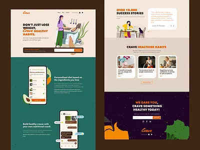 Crave - Web Design colors crave design health illustration landing nutrition ui webdesign website