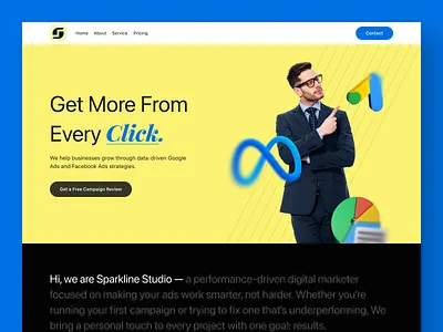 Sparkline Studio | Marketing Agency Landing Page ad agency website ui ad campaign website ui bing ad agency digital agency website ui digital marketing website ui flat google ad agency landing page landing page ui marketing landing page ui meta ad agency minimal product design ui user interface ux