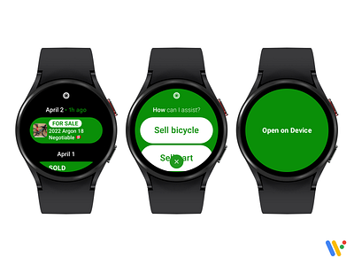 Sprocket Android WearOS App V1 android aso assistant bicicleta bicycle bike cycle dog feed for sale green menu open scrollview simple smartwatch sold sprocket watch wearos