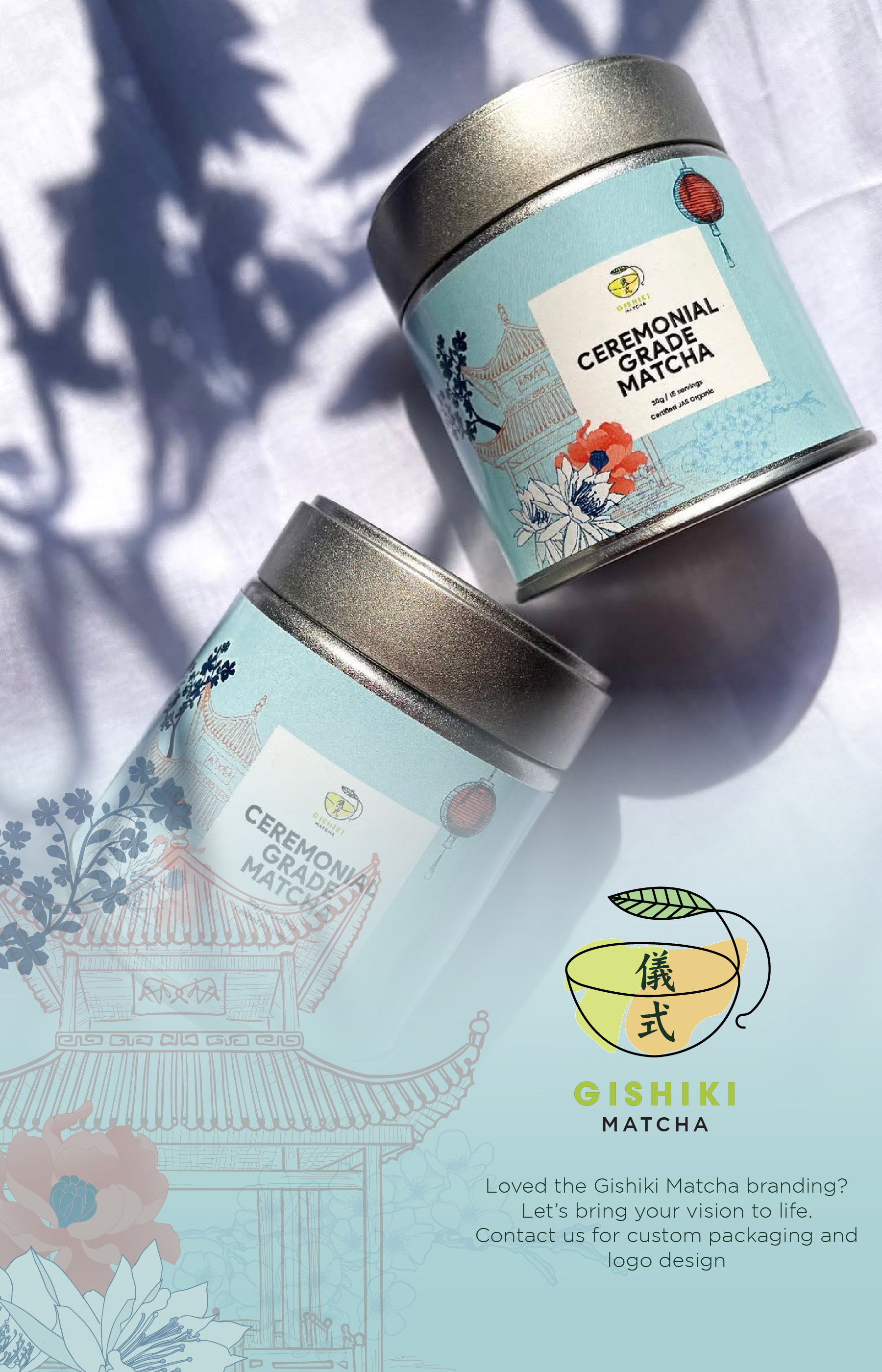 Gishiki Matcha · Brand Identity & Ceremonial Matcha Packaging animations brand design branding ceremonial grade matcha graphic design mactcha logo matcha matcha illustrations matcha packaging packaging design premium label visual identity