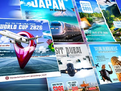 Vibrant Travel Ads Banner promotional Collection v1 background branding creative design photoshop poster tourist ticket travel agency travel banner
