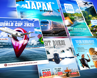 Vibrant Travel Ads Banner promotional Collection v1 background branding creative design photoshop poster tourist ticket travel agency travel banner