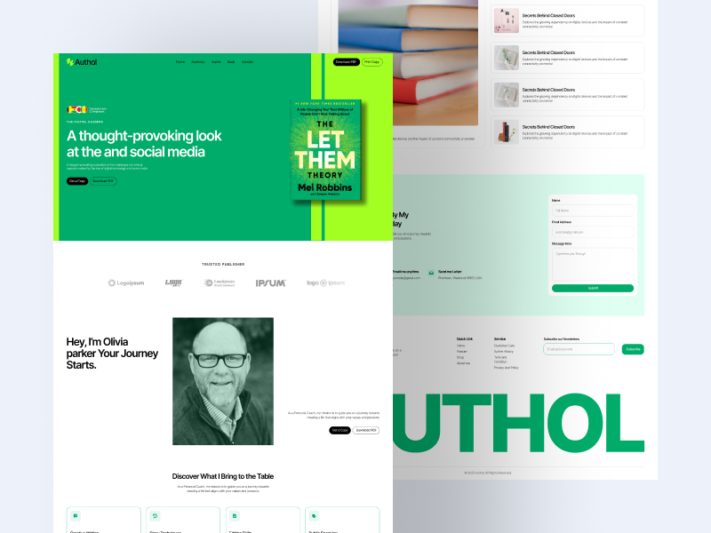 Authol Digital Book Publishing Landing Page app design authol author book publish books branding clean landing page landing page design minimal ui ui designer ui ux design web design website design website design ui