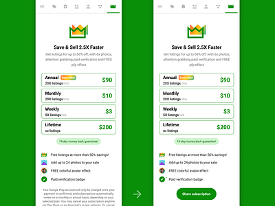 Sprocket Android Foundation Subscription Tab with Share Button advertising bicicleta bicycle bike button call to action cat crown cta cycle empty empty state free marketing referral share sprocket subscribe subscription tab