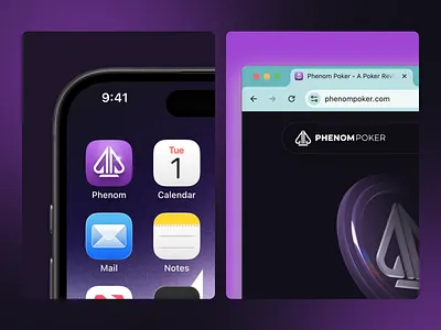 Phenom Poker Branding app branding casino dark gaming ios26 logo mobile neon poker purple spade ui ux web web3
