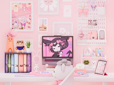 A cozy and lovely workspace ✨🌸 3d 3dart 3dmodel 3dmodeler 3dmodels cute3d cuteart desksetup graphic design pink props room