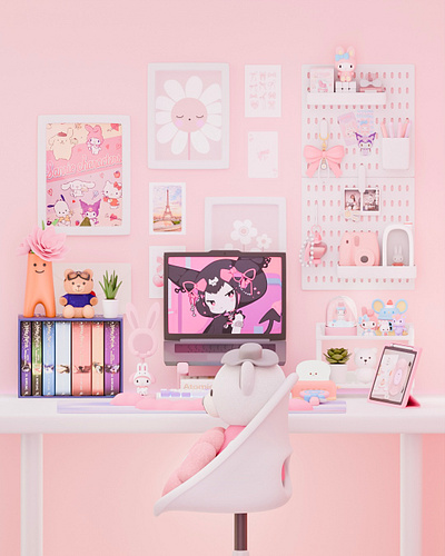 A cozy and lovely workspace ✨🌸 3d 3dart 3dmodel 3dmodeler 3dmodels cute3d cuteart desksetup graphic design pink props room