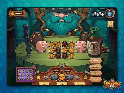Davy Jones' Flip: Coin Flip desktop game betting casino casino game casual game coin flip desctop game gambling game design game illustration game ui gaming igaming ipad game online casino product design slot game table games uiux