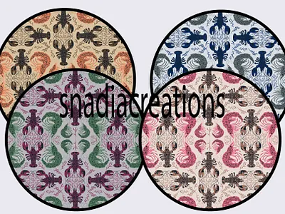 Crustacean core aquatic animals coastal crustacean core fabric designer home decor lobsters marine life maximalist nature nautical sea food sea weeds seamless pattern shrimps textile pattern designer underwater creatures vector wallpaper design