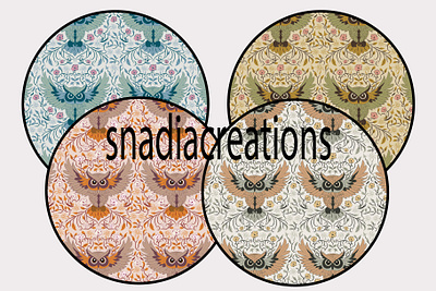 Wise Owl autumn botanical classic classy elegant fabric designer floral flowers home decor interior design nature owl seamless pattern spring summer symmetrical textile pattern designer vector wallpaper design winter