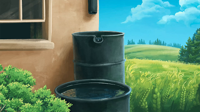 Rainwater collection animation callipeg climate change clouds downpour drip drought farm field fields hand drawn animation handdrawn animation illustration rain rainwater collection sustainability sustainable water water droplet wheat