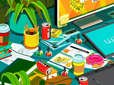 Hard at work illustration illustrator the creative pain vector wacom work space