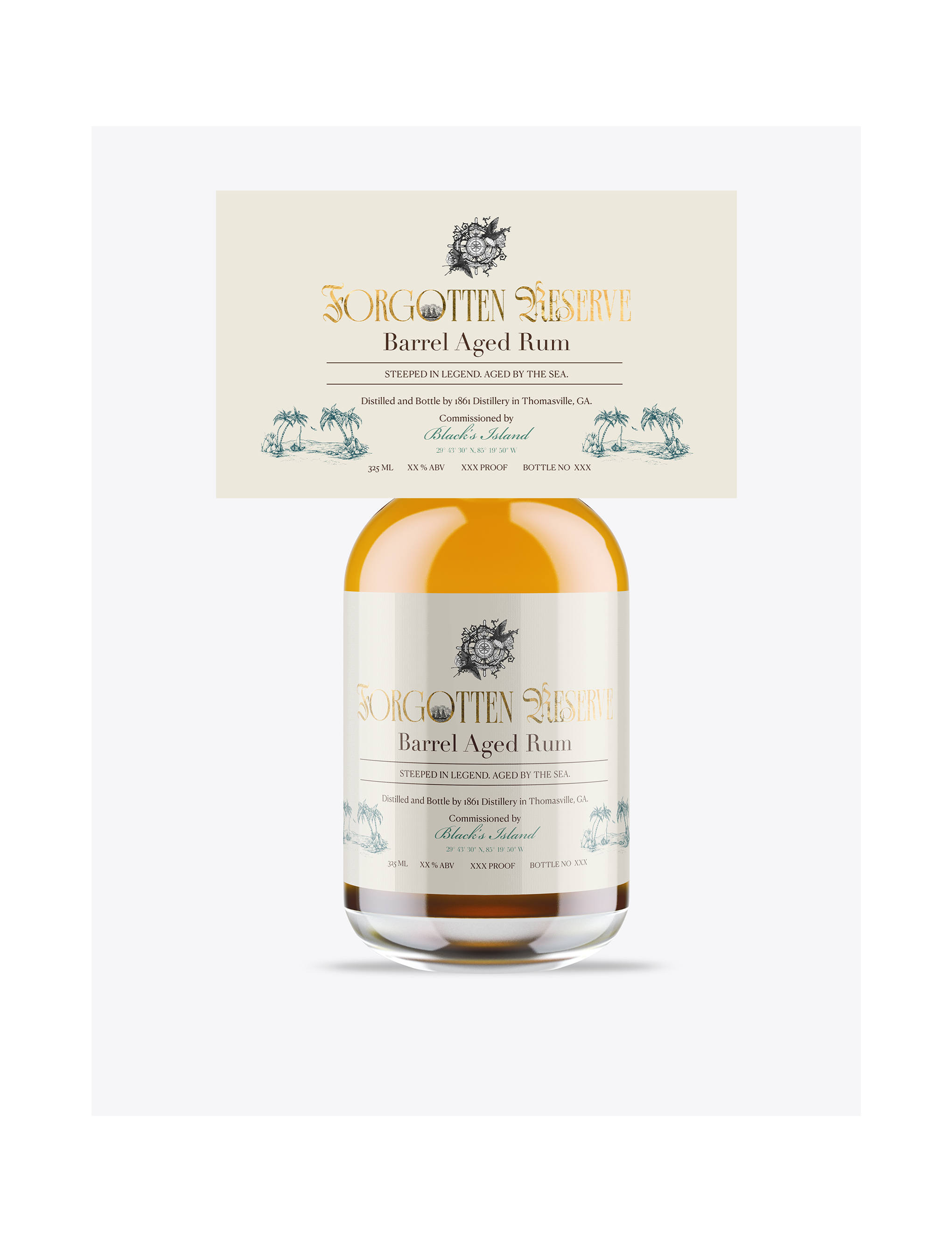 Forgotten Reserve – Barrel Aged Rum Label Design bottle design label design packaging design