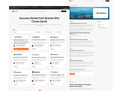 GenAI - Generative AI Website (Customer Stories Page) ai agent ai copywriting ai platform ai website artificial intelligence blog generator chatbot ai customer stories generative ai image generator integration page landing page pricing page product page redesign website responsive design saas text generator web design website