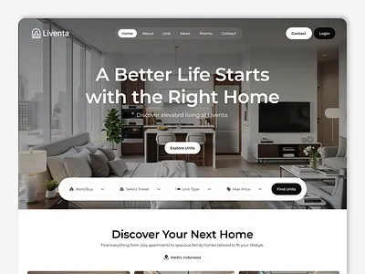 Liventa – Apartment Website with AI-powered Room Generation ai apartment app blue branding clean design exploration graphic design home hotel illustration landing page light logo ui ux website