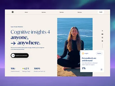 Meditation website exploration aesthetic branding cleanui dailyui design healthtech illustration landing page design modern ui productdesign typography ui ui design uiux uxdesigner web design webdesign yoga