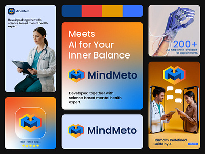 MindMeto Ai Health Technology Logo Design 3d abstract logo ai logo brand identity branding design fintech logo gradient logo graphic design health technology investment logo logo design logo designer logo inspirations medical modern logo startup logo tech logo technology