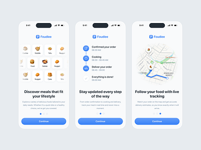 🍽 Foudiee - Onboarding screens app app design delivery design food food delivery map menu mobile onboarding order splash ui ui design ui ux