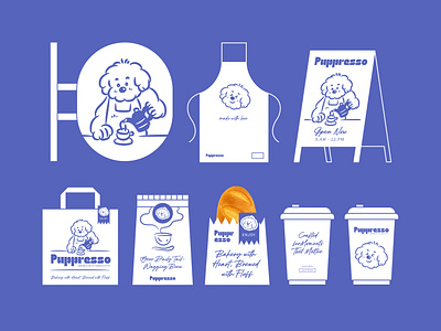 Playful Branding for a Pet-Themed Cafe 2d brand kit branding brand identity cafe coffee coffee shop croissant cup cute graphic design illustration logo mascot packaging paper bag pet playful sign board themed