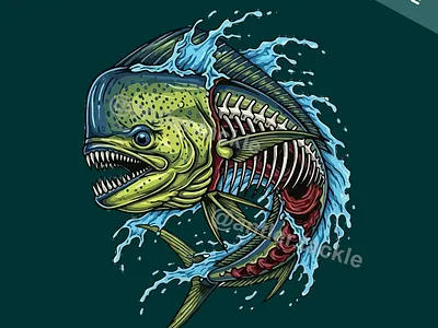 Mahi Mahi Dorado Skeleton Fishing Illustration dark art.
