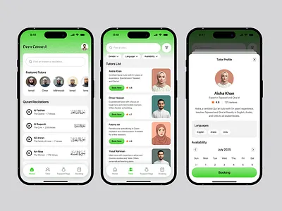 Deen Connect – Quran Tutor Booking & Recitation Platform app designer arabic learning e learning platform hadith app halal design halal platform halal ui language learning learning app mobile app muslim app muslim designer online booking prayer app quran app quran application quran audiobook quran learning platform tutor booking wavespace