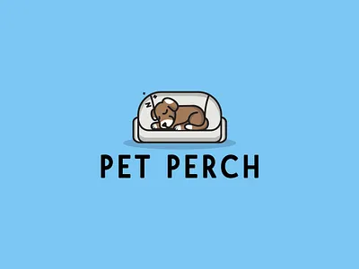 Mascot Logo Design for "PET PERCH" Featuring a Sleeping Dog brand identity branding design design logo dog logo dog mascot flat graphic design illustration logo logo design logos logotype mascot mascot logo minimal modern timeless unique