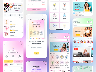 Glowza – Beauty eCommerce Mobile App Figma UI Kits 🔥 app ui design beauty ai beauty app beauty live shopping beauty sales colorful app ecommerce app figma makeup app mobile app online shopping skin care skin care app ui template uikits