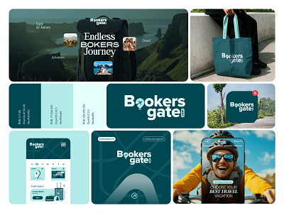 Bookers Gate: Visual Identity and Travel Branding app design brand design brand identity branding clean design creative branding identity design logo and identity logo design logo inspiration minimal branding modern logo travel agency branding travel branding travel guide app travel startup branding typography logo ui design visual identity web branding