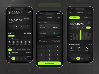 Mobile Banking App Design android app app design app designer banking app dark app design figma uiux finance finance management fintech ios app mobile app mobile banking app design payment app sajib lab sajibur design ui ui ux