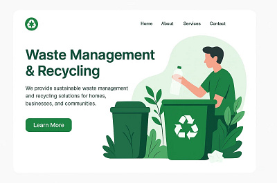 Waste Management and Recycling Web Design bin earth eco friendly garbage planet recycle recycling reduce render reuse save earth save the world trash truck ui ux waste waste management web design website