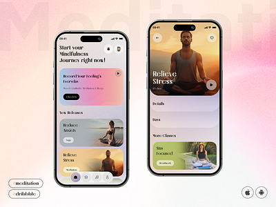 Meditation App Design – Your Path to Mental Well-Being! android app design app development fitness ios meditatiom app meditation meditation app mental care mental health mindfulness mobile app design mood tracker product design relaxation selfcare wellness app yoga yoga app yoga pose
