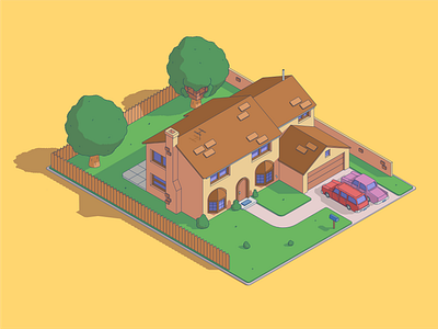 Simpson's residence architecture car homer illustration illustrator isometric line linear simpson sketch thesimpson vector