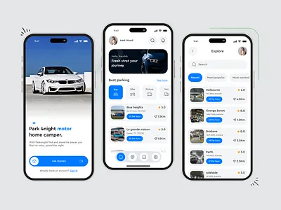 Parking Spot Reservation App UI/UX app app design booking car app discover find parking interface location map mobile mobile app mobile app design modern parking space route saas search parking uxui vehicle tracking