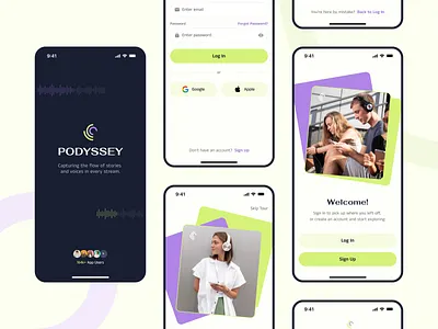 Podcast Mobile App Onboarding & Authentication authentication clean design interface listen online mobile mobile app onboarding player podcast product registration sign in sign up tour guide ui ux verification welcome