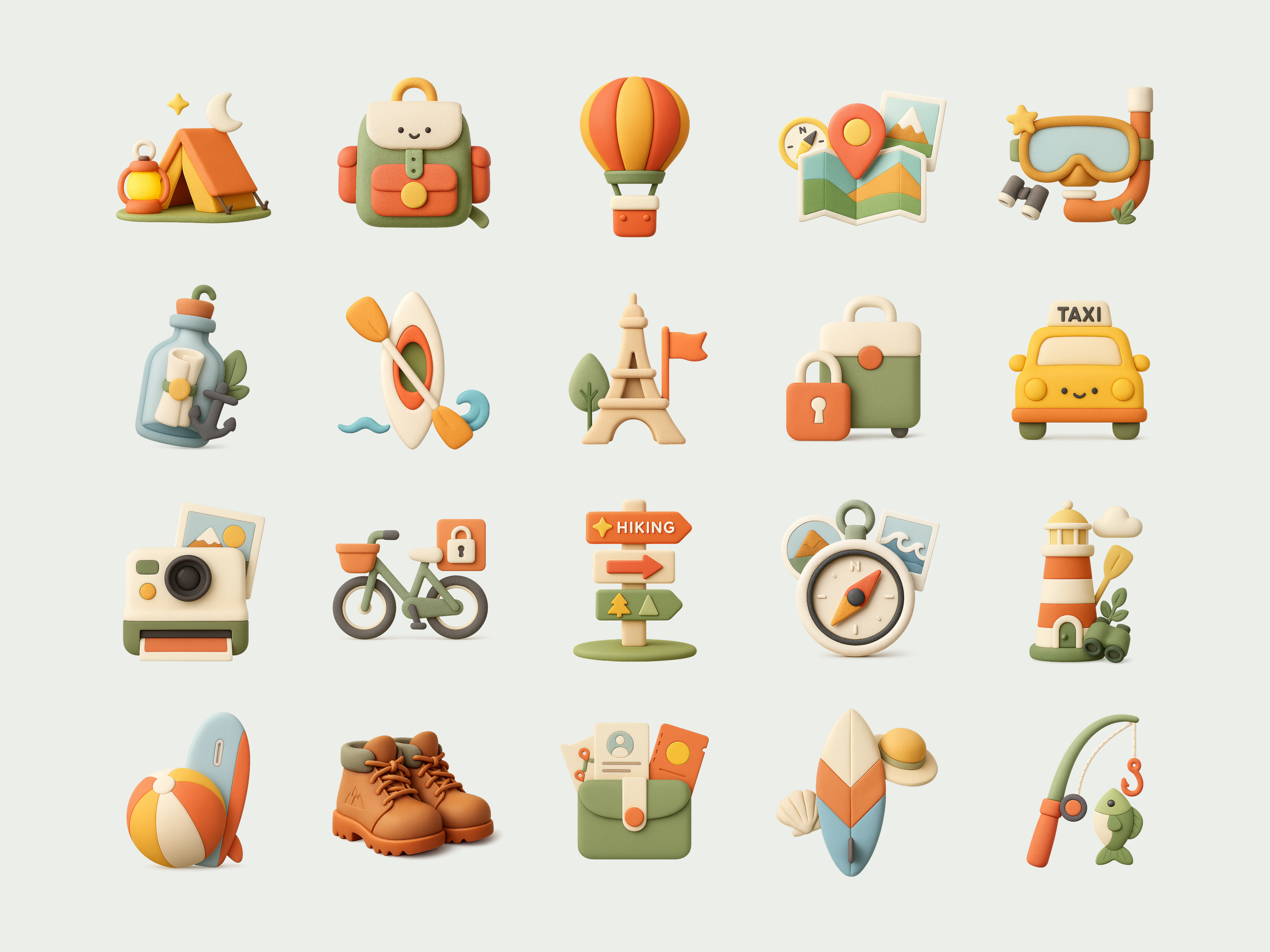 Roam: Travel 3D Icon Set 3d 3d icon app camera fishing free icon freebie icon icon pack icon set illustration map mobile app travel travel app wallet
