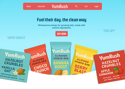YumRush - A healthy snacks brand for kids aged 6-15 kids snacks snack brand snack brand website ui uiux ux web design