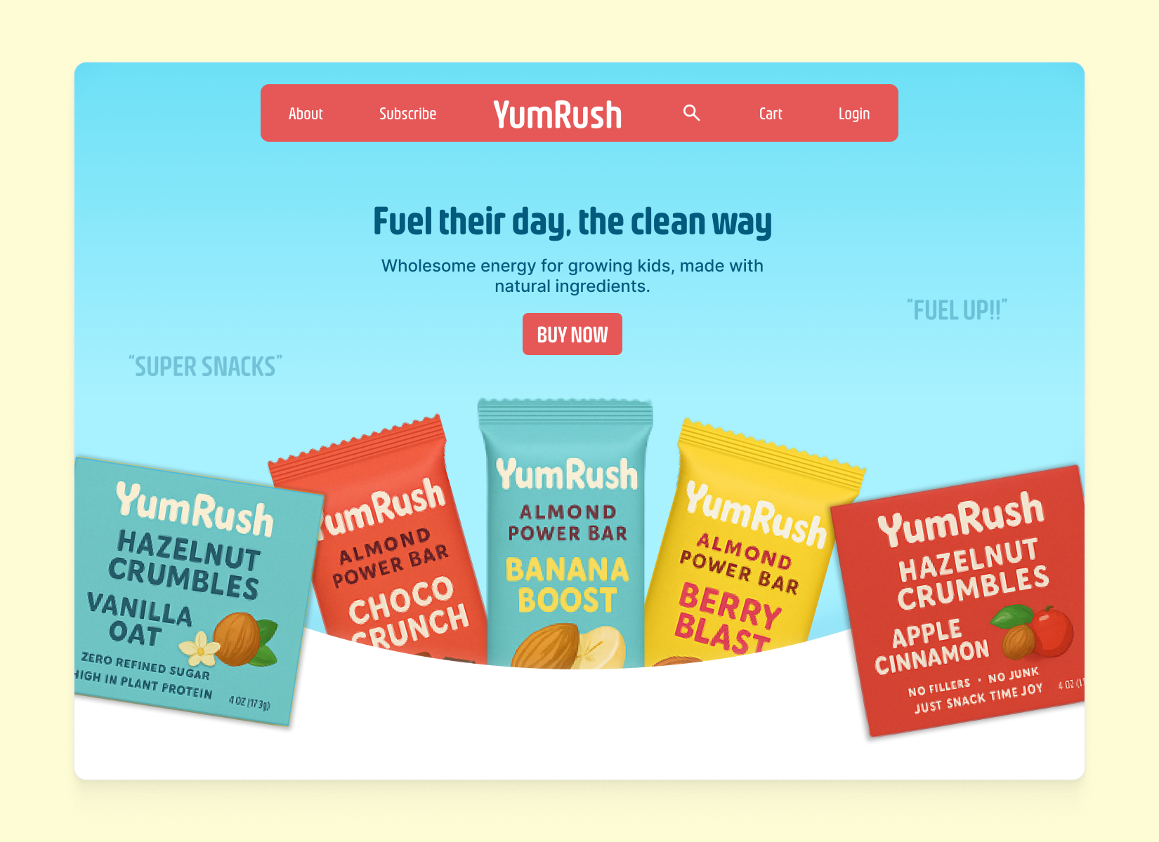 YumRush - A healthy snacks brand for kids aged 6-15 kids snacks snack brand snack brand website ui uiux ux web design