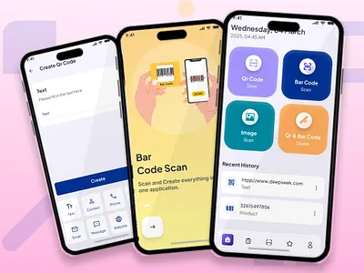 QR & Bar Code Create App Design app bar code branding clean cool design dribble flat design grid illustration modern qr bar code create qr code scanning tempalte typography ui uiux