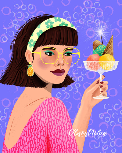 DTIYS Ice-cream Sundae book cover design drawing challenge dtiys editorial illustration female illustrator female portrait hand drawn ice cream sundae illustration procreate summer vibes