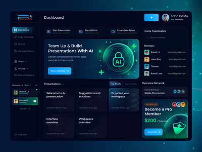 AI Presentation ai ai dashboard ai platform business dark data design designer presentation product team collaboration ui ux web design webapp workspace organization
