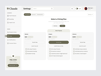 Pricing Plan Web Page Design checkout checkout page design e commerce human resources plans pricing card pricing plan pricing table product design saas shopify subscription ui design web page website design