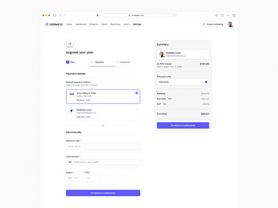 Upgrade your plan — Untitled UI billing checkout payment settings product design ui design upgrade user interface