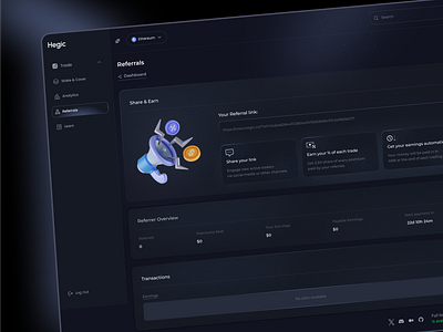 Referrals Page Design blockchain crypto crypto referrals page crypto wallet cryptocurrency dark theme dashboard defi referrals page design web app website website design