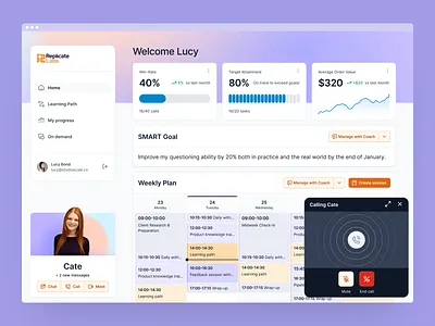Home page ai artificial intelligence b2b branding calendar call coaching design education home meet meeting mute navigation saas schedule stats ui ux voice