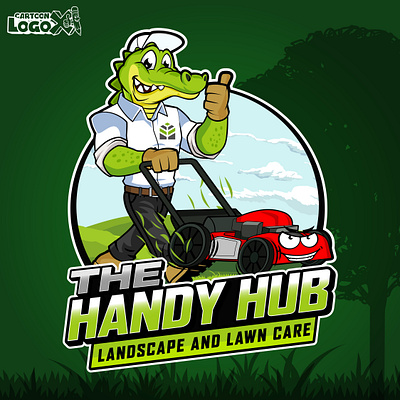 The Handy Hub Lawn Care Cartoon Logo | Custom Business Branding nature inspired branding