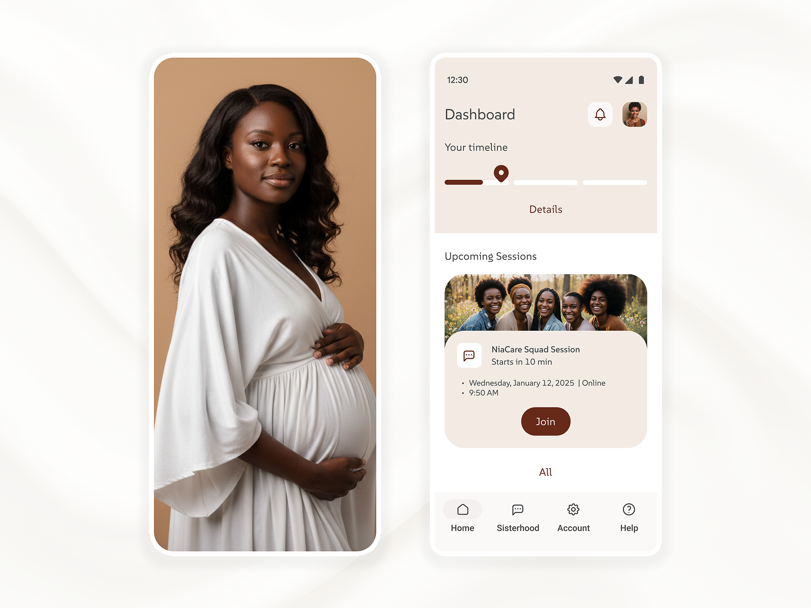 NiaCare appui blackmoms blackmotherhood blackwomen healthtech inclusivedesign maternalhealth mobileappdesign momtobe motherhoodapp pregnancyapp pregnancycare pregnancyjourney pregnancytracker uiuxdesign womenshealth